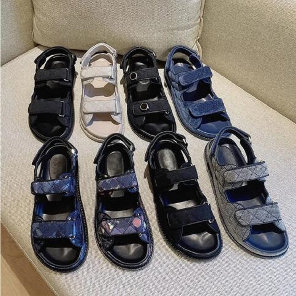 

Eur35-42 sandals grandad sandal Genuine leather quilted Buckle caviar luxury chain gold women Slippers Crystal Calf Platform Summer Beach Slipper 35-42, #5