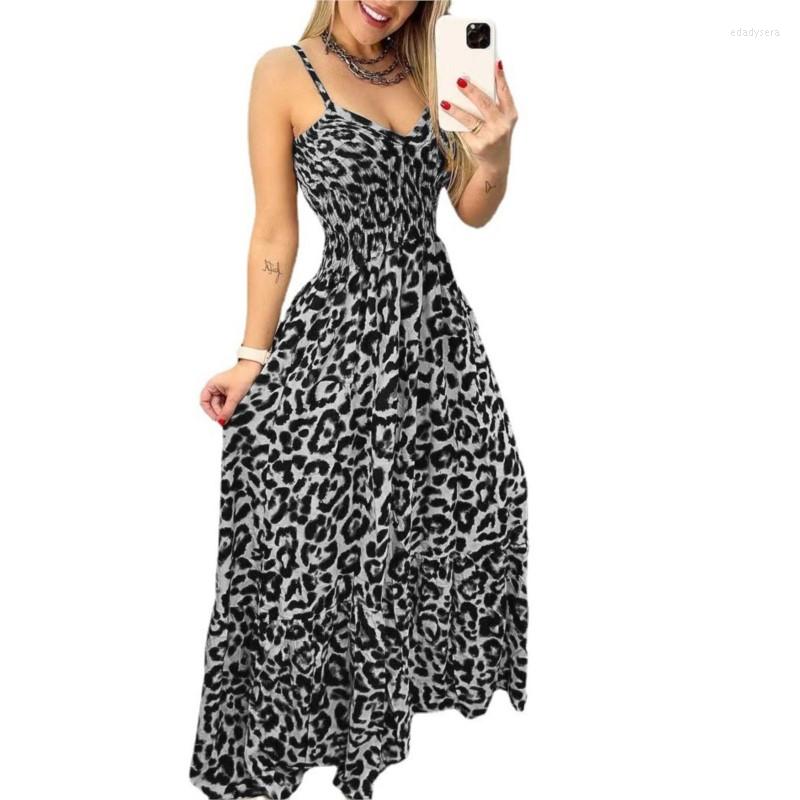 

Casual Dresses Spaghetti Strap Dress Party African For Women Leopard Print High Waist Elegant Wrap Bust Sexy Long 2023 Summer 5XL, Black