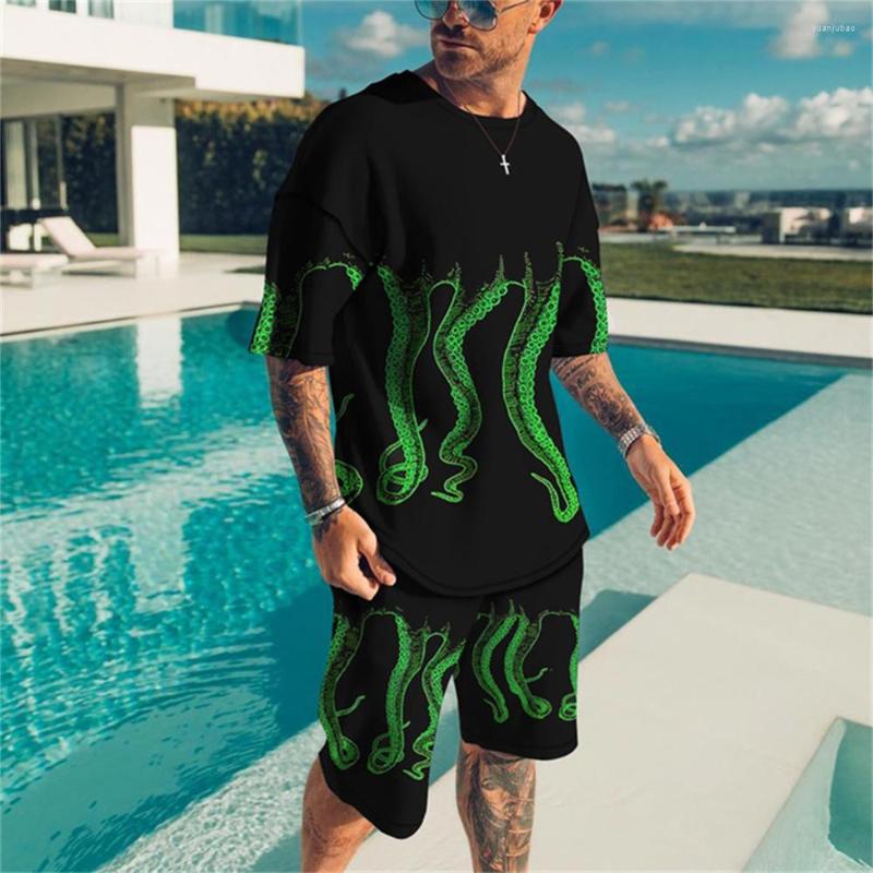

Men's Tracksuits Summer Men's Short Sleeve T-shirt And Shorts 3D Printed Octopus Print Fashion Two-piece Casual Loose Sports Suit