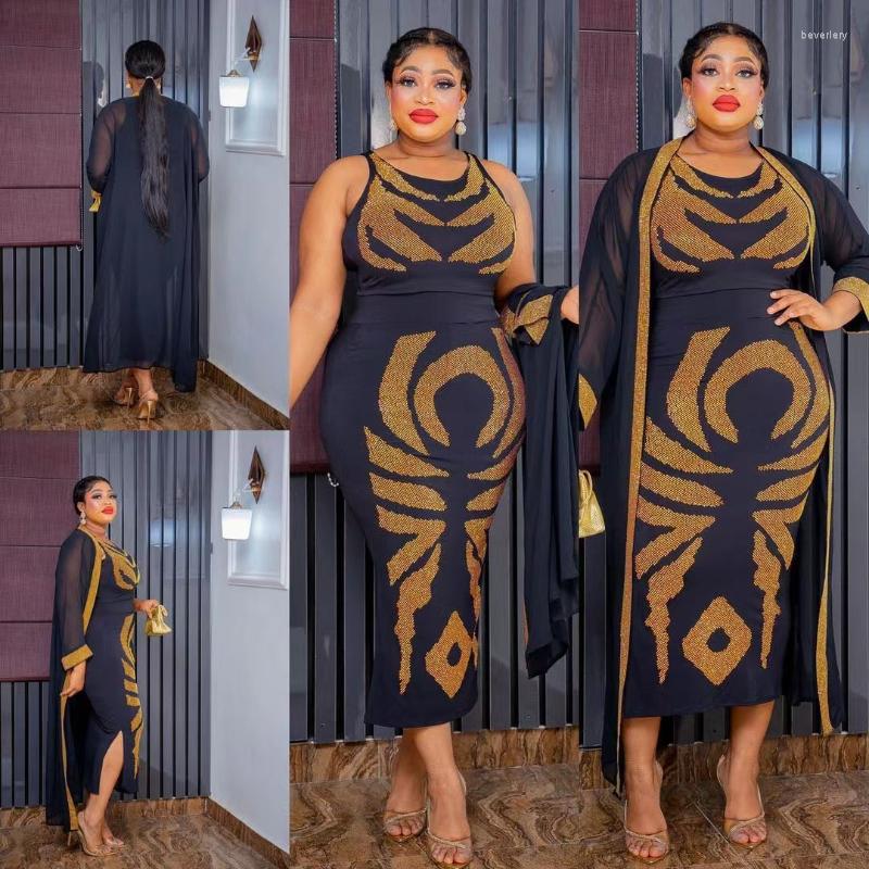 

Ethnic Clothing 2023 Summer Spring African Women 2 Piece Sets Elegant O-neck Sleeveless Dress And Long Sleeve Coat Clothes