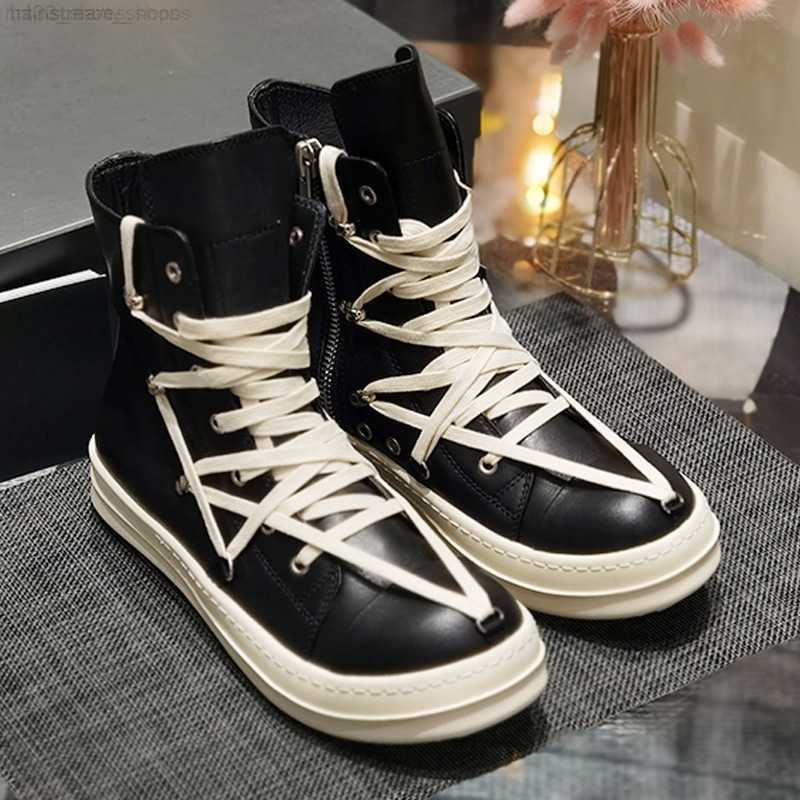 

Men's Rick Casual Shoes RO Owens Women's Leather Ankle Boots Man Sneakers, Black