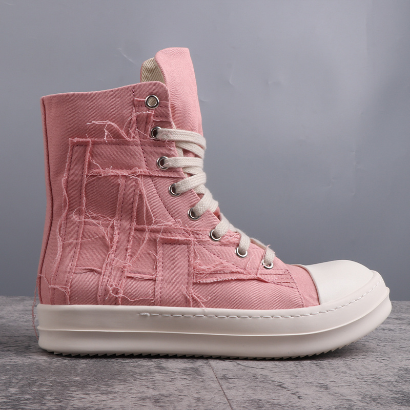 

2023ss High Top Pink And Black Yuppie Canvas Boots Patchwork Beggar Retro Hip Hop Rock Sneakers Botas
