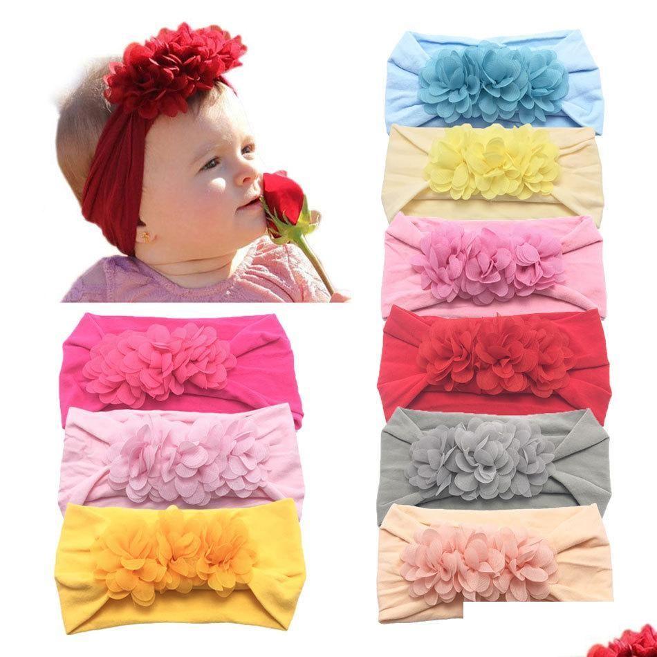 

Headbands Infant Baby Nylon Headband Chiffon Flowers Kids Soft Elastic Hair Band Children Princess Headwear Accessory 12 Colors Drop Dhgzr