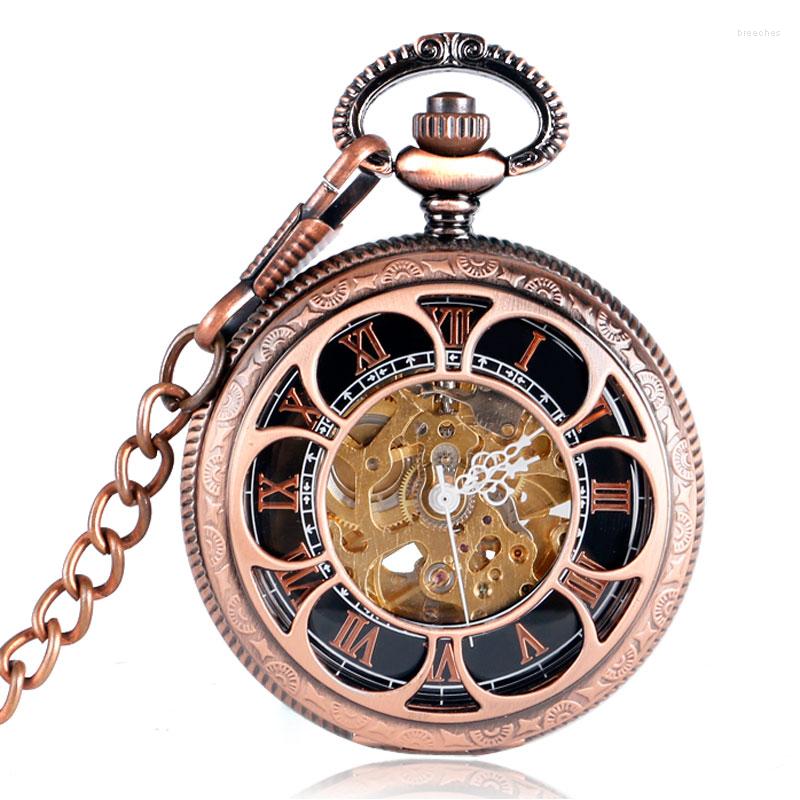

Pocket Watches Arrival Vintage Skeleton Flower Design Watch Chain Automatic Mechanical Fob Clock Men Women Roman Numbers Gift P2049C, Picture shown
