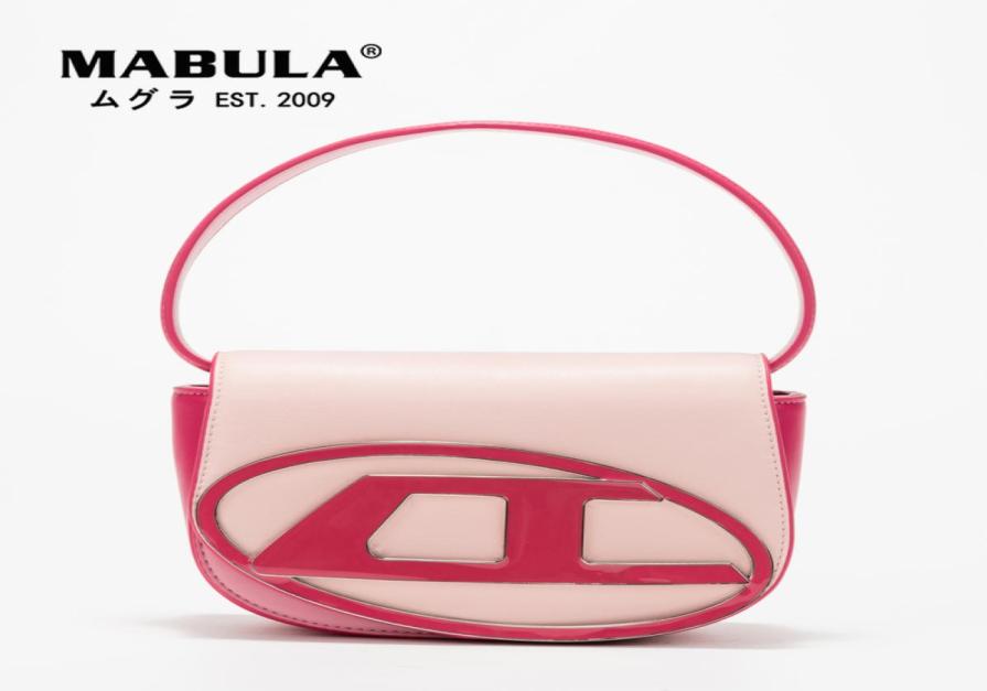 

MABULA Luxury Pink Women Top Handle Purse Half Round Design Brand Leather Underarm Flap Shoulder Bag Fashion Tote Handbags 2206164415698, Red