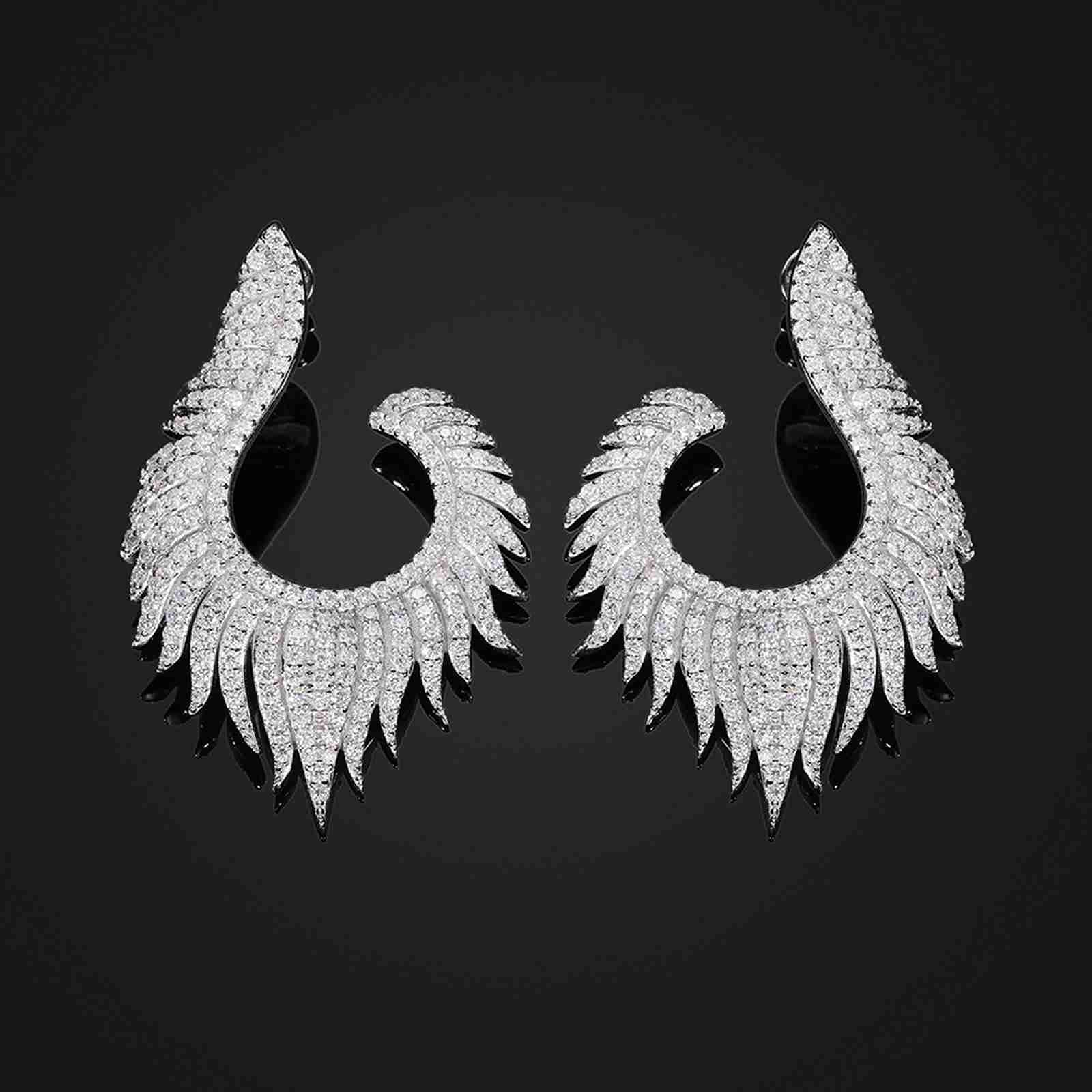 

Bride Wedding Jewelry Statement 925 Sterling Silver Pass Diamond Tester VVS Moissanite Iced Out Wing Earrings For Women Girls