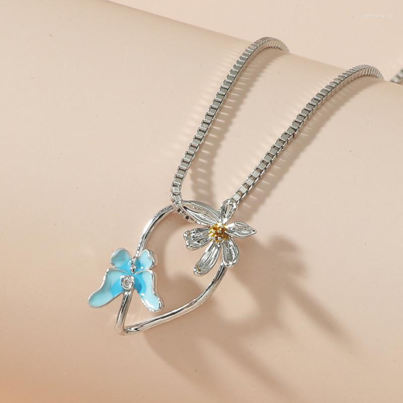 

Pendant Necklaces Korean Fashion Blue Butterfly Choker Necklace For Women Flower Neck Chain Friendship Jewelry Party Collier Girls Gifts