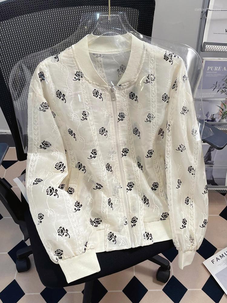 

Women' Jackets Long-sleeved Sunscreen Women' 2023 Summer Lace Rose Embroidery Thin Hooded Coat Casual Breathable Sun Suit, Off white
