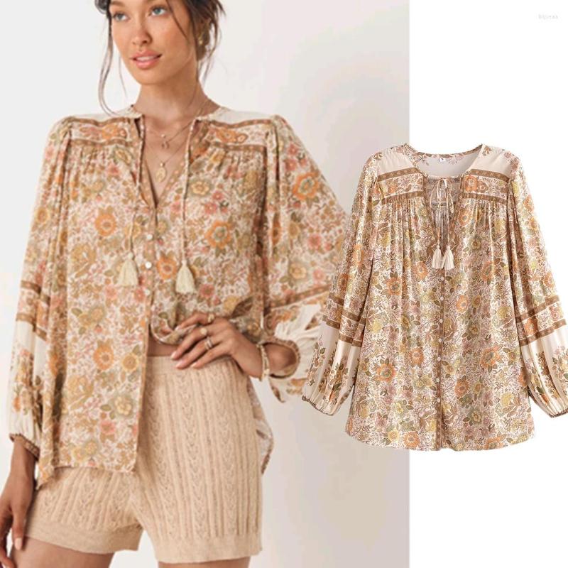 

Women' Blouses Elmsk Bohemian Style With Print Cotton Tassels Blouse Vintage Floral Casual Shirt Women Tops
