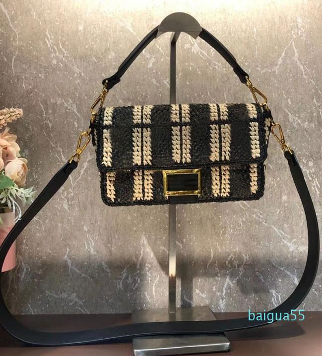 

designer Straw Woven Bag Women Baguette Bag Shoulder Bags Fashion Letter Embroidered Shoulder Strap Hand Perforated Straw Style6030123, Ivory