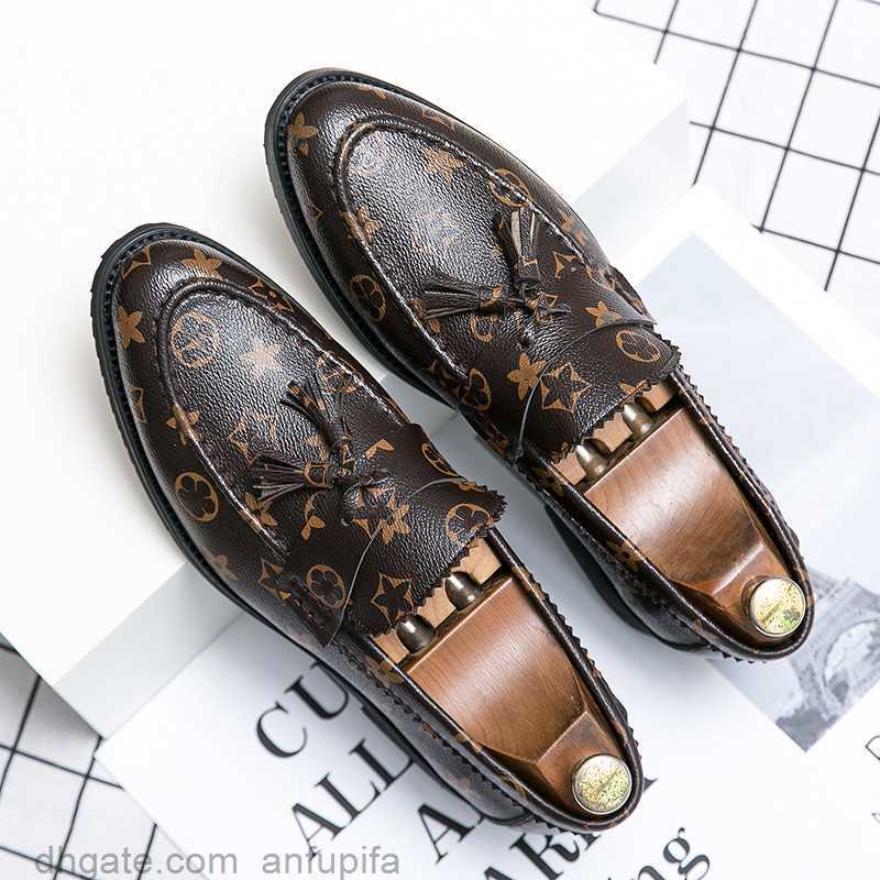

Loafers Men Shoes British Print PU Pointed Tassel Slip-on Fashion Business Casual Wedding Party Daily AD088, Black
