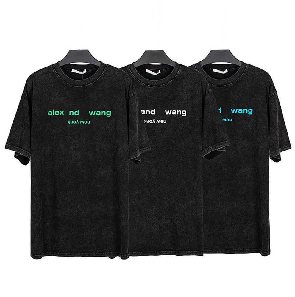 

AW Designer Mens Womens t shirt washed and made old foam lettering printed loose wang Tshirts High Street short sleeved sports Tee summer shirts Breathable design00d, Gold embroidery 2