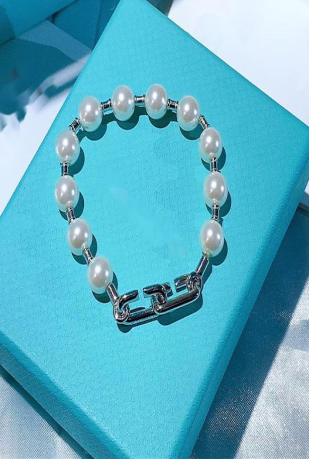 

925 Silver Pearl Bracelets Strands women Simple Summer Bracelet Designer Beaded No Box5213169