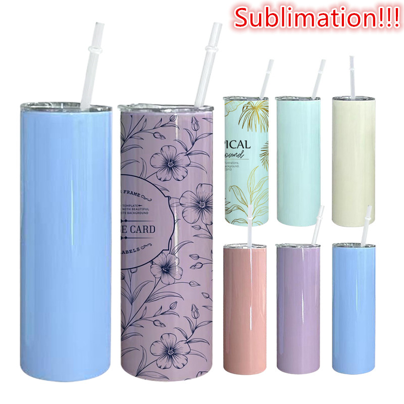 

20oz Sublimation Colored Straight Tumbler Blank Macaron Stainless Steel Tumbler DIY Straight Cups Travel Coffee Mug NEW Arrivals, White