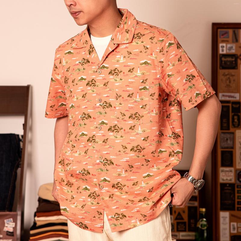 

Men's Casual Shirts HW-0018 Big US Size Genuine Quality Vintage Looking Loose Fitting Cotton Hawaii Aloha Shirt, Orange