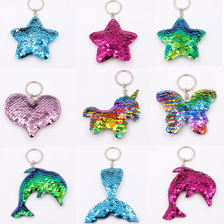 

Cute Heart Star Unicorn Animal Glitter Sequins Keychain Anime Key Chain Gifts for Women Car Bag Accessories Keys Ring Jewelry