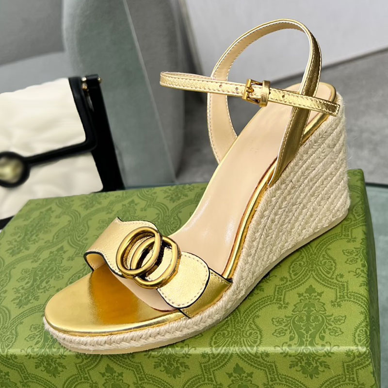 

womens sandals leather platform espadrille designer sandal Luxury fashion brand Heel 8CM model CZ02