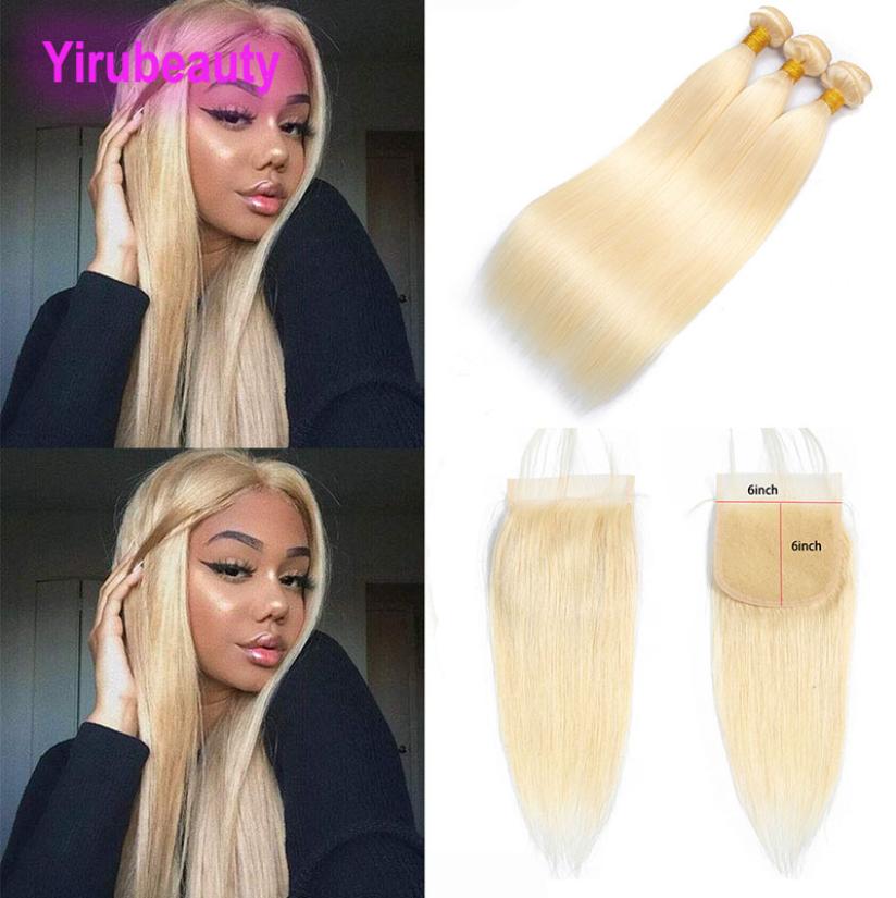 

Peruvian Human Hair Extensions 3 Bundles With 6X6 Lace Closure 613 Blonde Straight Bundle With 6 By 6 Closures Middle Three 9261739
