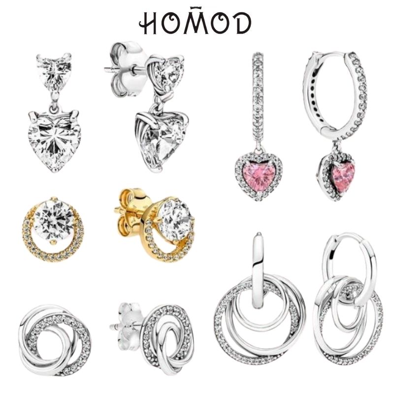 

2022 Double Heart Sparkling Stud Earrings For Women Family Always Encircled Hoop Wedding Engagement Jewelry