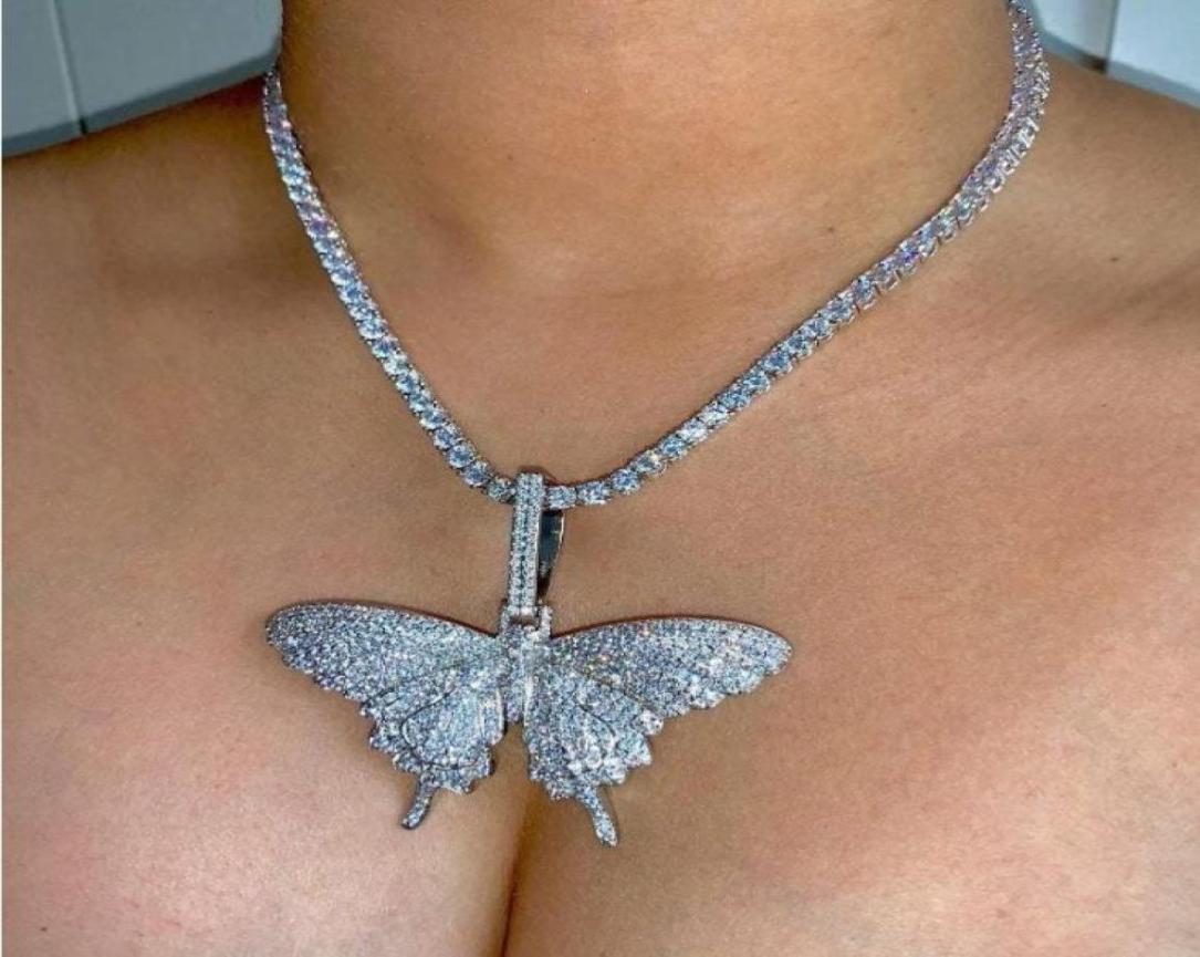 

new Animal butterfly Pendant Necklace Charm 4mmTennis Chain Cuban chain Gold Silver Cubic Zircon Men039s Hip hop Rock Jewelry8928729