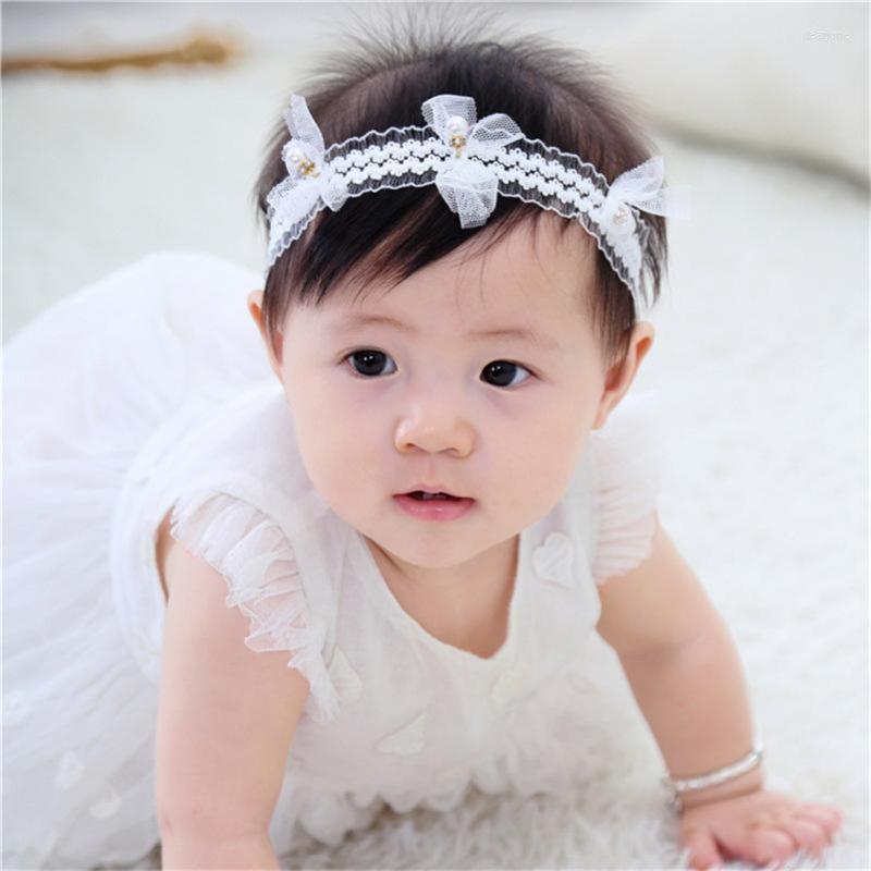 

Hair Accessories 2023 10pcs/lot Born Pearls Flower Headband Girl Children White Floral Band Lace Turban Headwear
