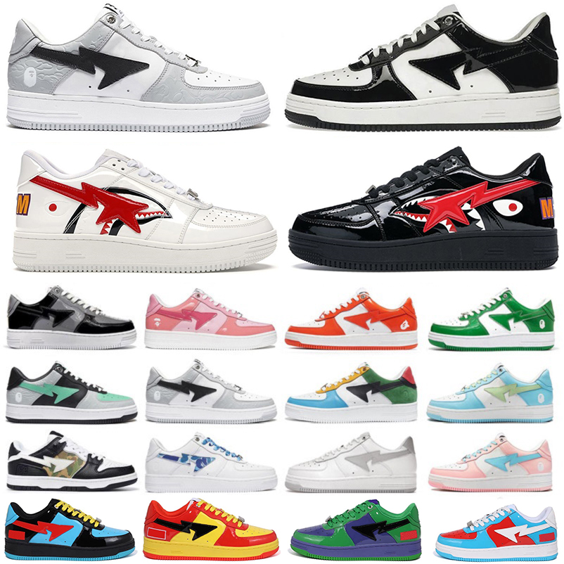 

2023 Bapestas Men Running Shoes Baped SK8 Sneaker Patent Leather Blue Orange Green Shark Black White Pastel Camo Beige Mens Trainers Sports Sneakers Platform Shoe, 20