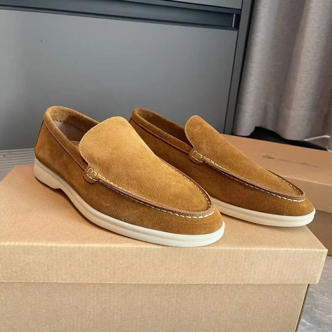 

Mens casual shoes LP loafers flat low top suede Soft genuine suede oxfords Loro-x-Piana Moccasins summer walk comfort loafer slip on loafer rubber sole flats with box