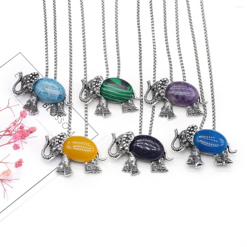 

Pendant Necklaces Natural Semiprecious Stone Shell Elephant Green Aventurine Agate Metal Chain Necklace Party Jewelry Gift 45x30mm