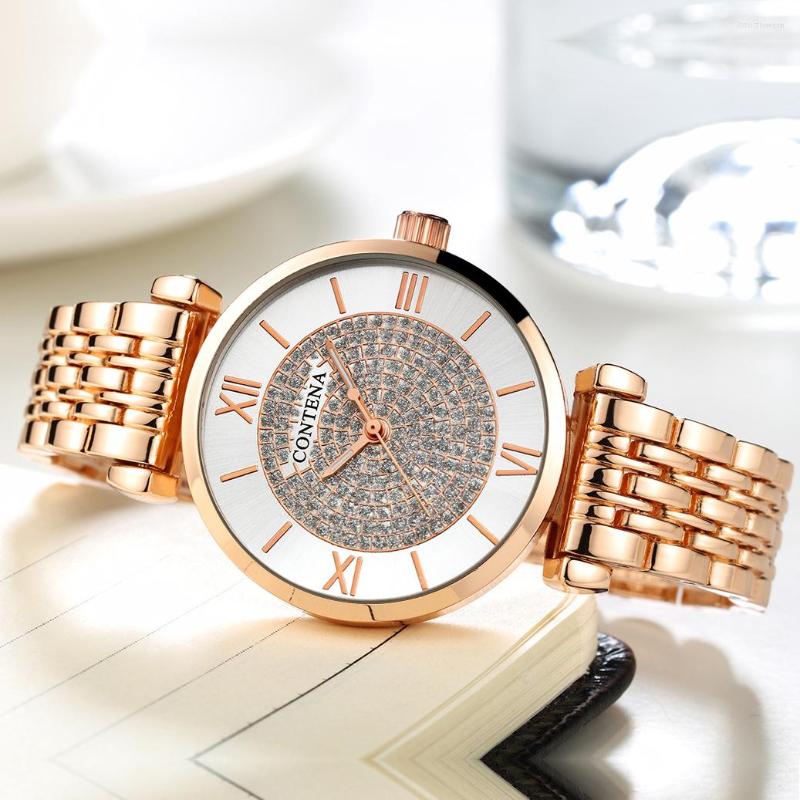 

Wristwatches Luxury Gold Metal Women Bracelet Classic Chain Stainless Steel Wristband Waterproof Business Party Dress Ladies Wristwatch 2023, Rose gold