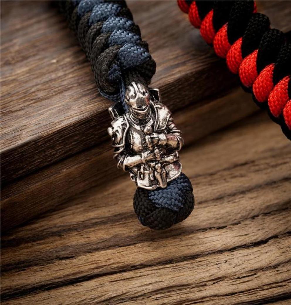 

Keychains High Quality Vintage Spartan Warrior Metal Keychain Lanyard Handmade Woven Survival Paracord Rope Viking Rune Bead Key R2034727