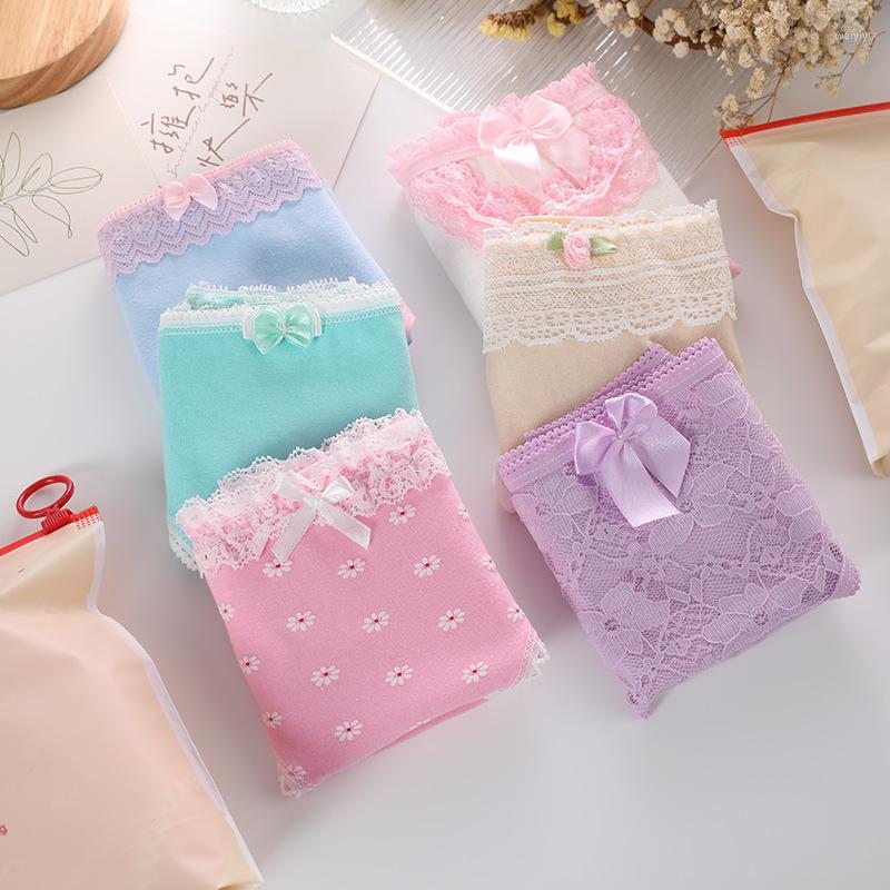 

Women's Panties Cute Bowknot Floret Women's Underwear Japanese Kawaii Lace Sexy Girl Briefs -XL Cotton Mid Waist, Blue