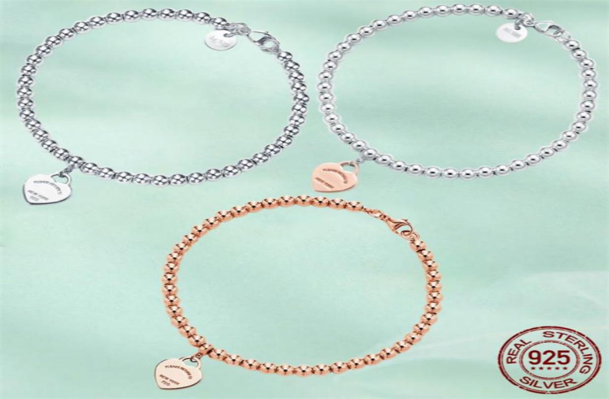 

T Designer heart tag pendant bead chain bracelet Luxury Classic Necklace stud earrings ring sets 925 sterlling silver Jewelry rose7734789