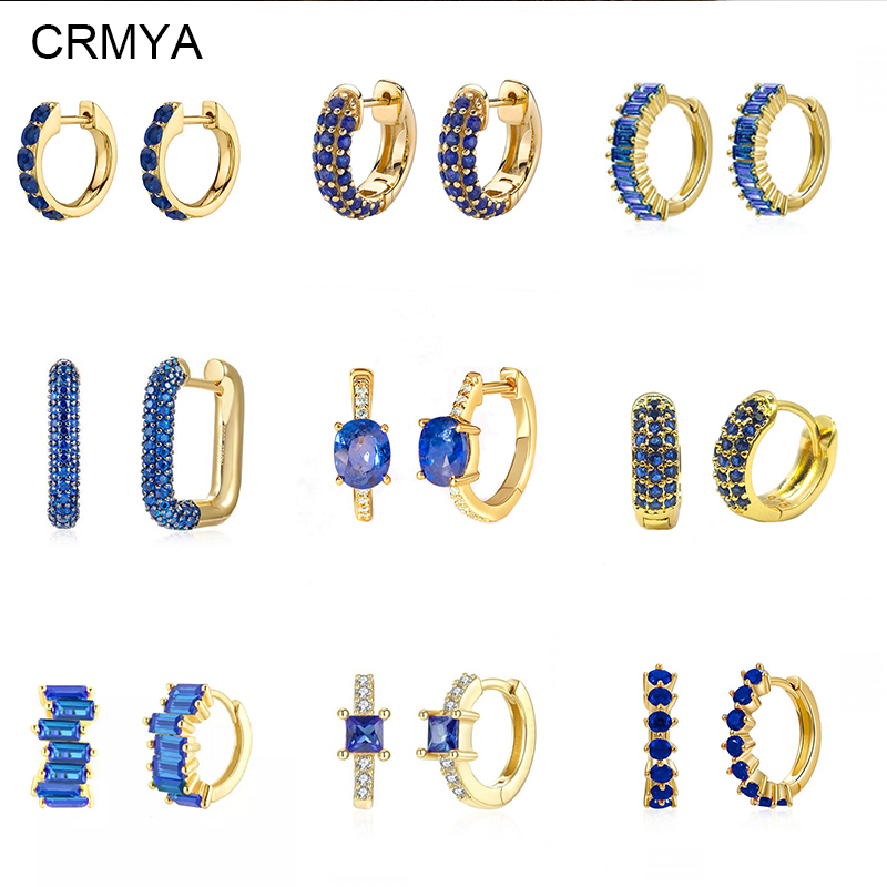 

CRMYA Gold Plated Hoop Earrings For Women Fashion Dark Blue CZ Zircon Famale Piercing Earrings 2022 Party Jewelry Wholesale