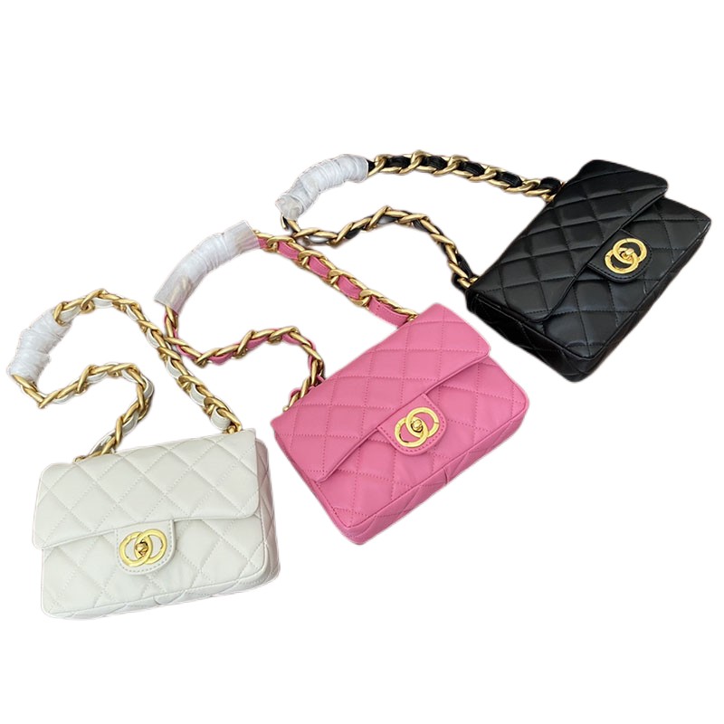 

Fashion Designer Bag With Bold Gold Chain Bags Handbag 22s Flap Women's CrossBody Purses Official Imported Genuine Leather From France Wallet 3 Colors Size 24x14cm, White 20*12cm