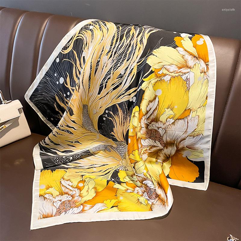 

Scarves 70cm Real Silk Nature Scarf Women Neckerchief Foulard Bandana Small Hairbands Fashion Floral Neck Ties For Office 2023