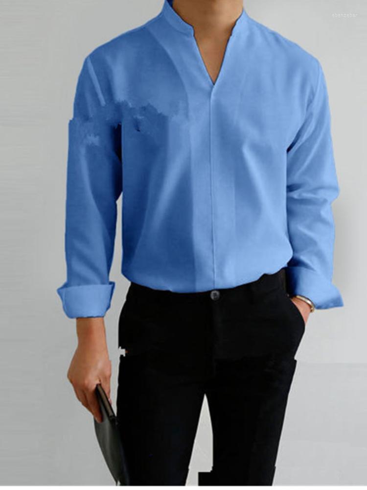 

Men's Dress Shirts 2023 Men's Stand-up Collar Solid Color Fit Four Seasons Universal For Men, Khaki