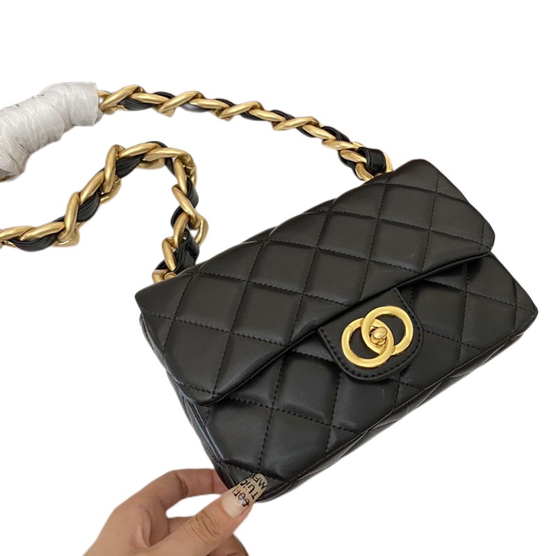 

Bag New Designer With Bold Gold Chain Bags Plain Classic Handbag 22s Flap Women's CrossBody Purses Official Imported Genuine Leather From France Wallet Size 21x14cm, Gray 17x12cm