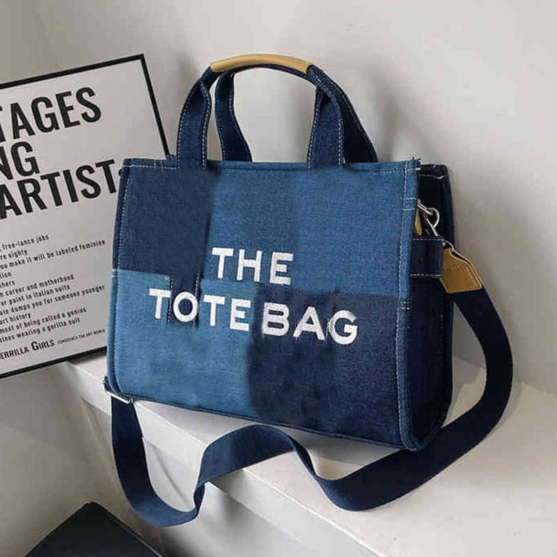 

Marc Shoulder Bags Evening Fashion Patchwork Denim Tote Bag Designer Letters Women Handbags Luxury Crossbody Casaul Big Shopper Purses 2022 220906, Blue small