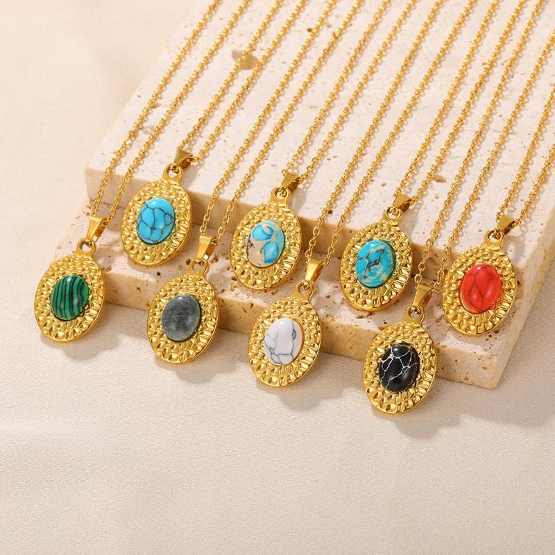 

Pendant Necklaces Gold Color Stainless Steel Necklace Opal Crushed Natural Stone For Women Chokers Collar Jewelry