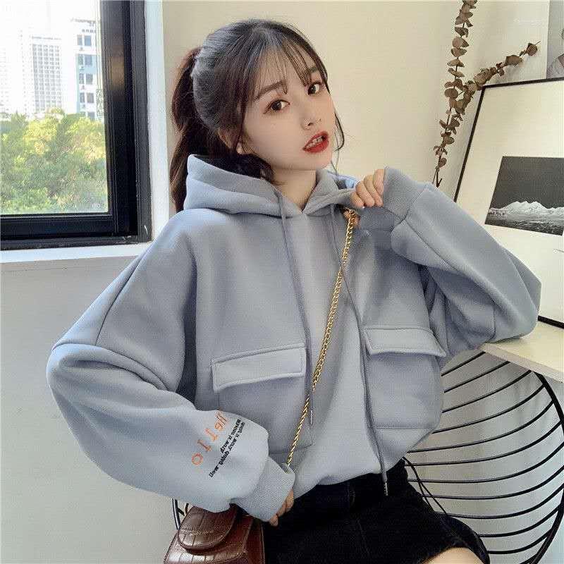 

Women's Hoodies QWEEK Kawaii Harajuku Hooded Sweatshirts Preppy Style Pullover Cropped Hoodie Embroidery Green Oversize Korean Fashion, Hui