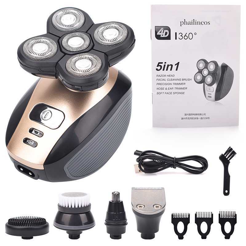 

5 in 1 4d Men's Rechargeable Bald Head Electric Shaver 5 Floating Heads Beard Nose Ear Hair Trimmer Razor Clipper Facial Brus260esz39njm0