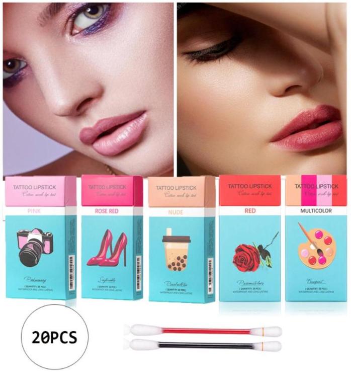 

Lip Gloss 20pcsbox Disposable Long Lasting Matte Lipsticks Set Waterproof Cotton Swab Cigarette Case Glaze Kit1755828, Nude