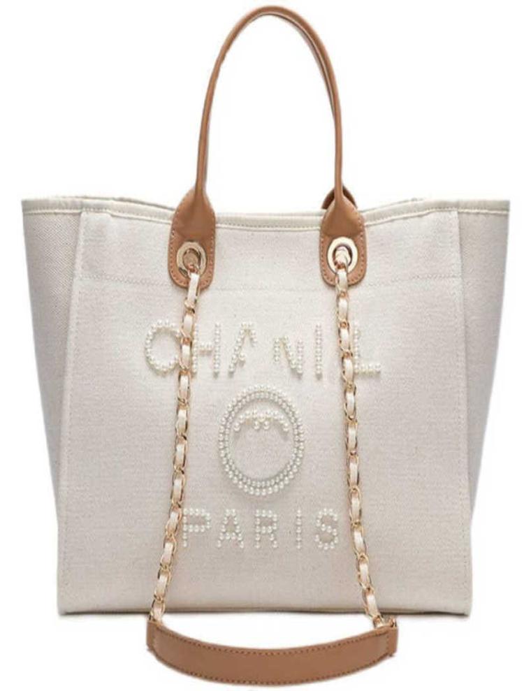 

Luxury Women039s Classic Evening Bags Ch Brand Canvas Handbag Fashion Pearl Beach Hand Bag Designer Female Large Backpack Small9372697, Beige