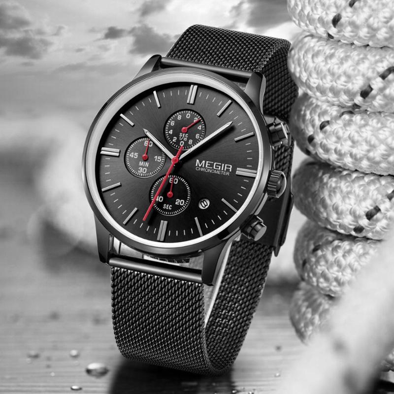 

Wristwatches MEGIR Men's Business Waterproof Military Wrist Multifunctional Stainless Steel Mens Luminous Calendar Quartz, Silver