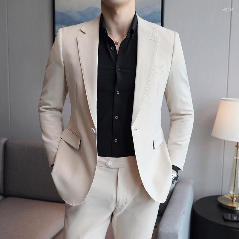 

Men' Tracksuits Leisure Suit Men' Korean Version Slim Trend Business Formal Small British Style Groom' Wedding Dress Mens Clothes, Beige