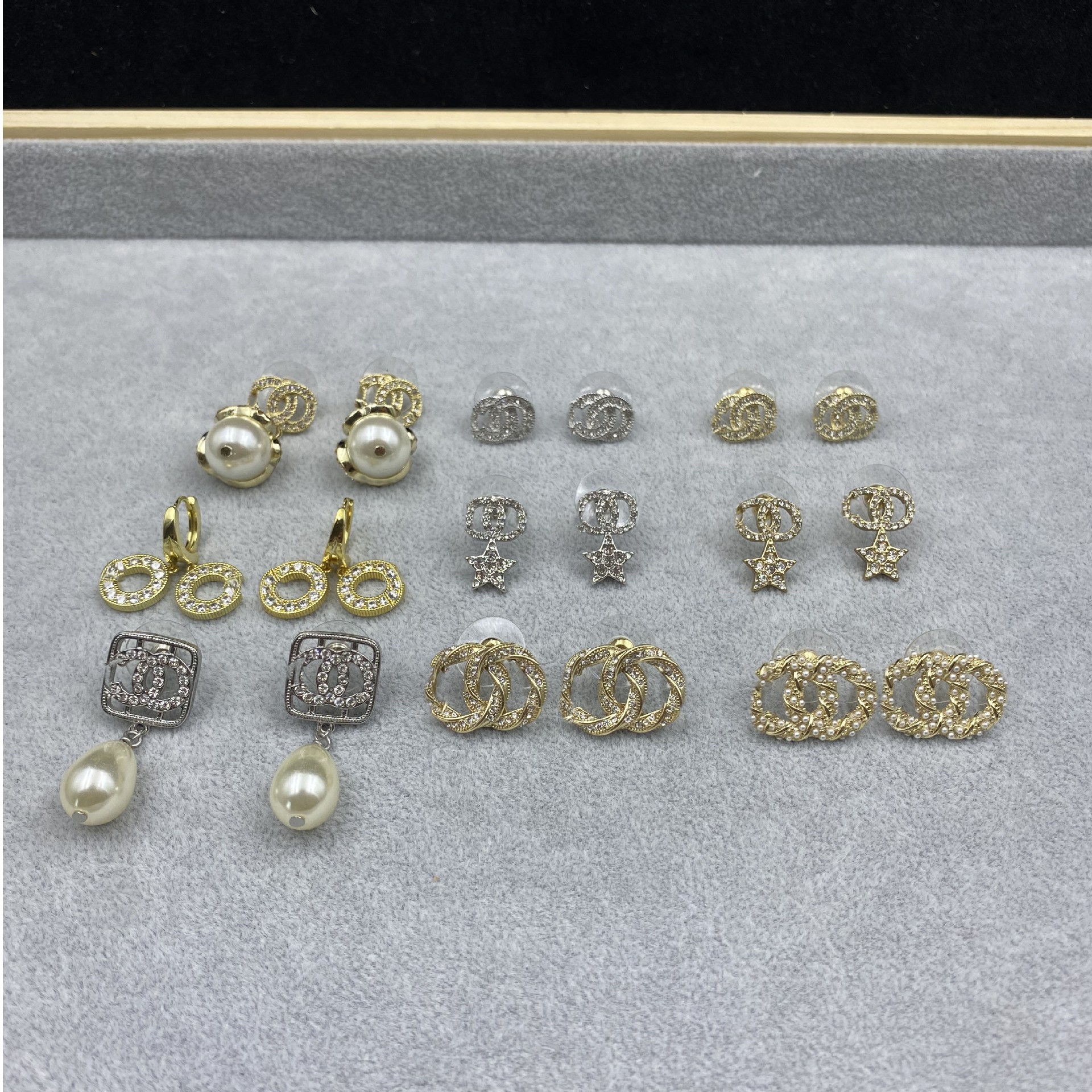 

NEW Mixed 18K Gold Plated Luxury Brand Designers Double Letters Stud Clip Chain Geometric Famous Women 925 Silver Crystal Rhinestone Earring Wedding Party Jewerlry