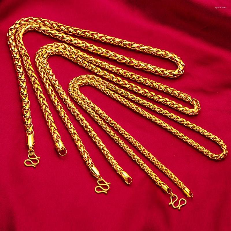 

Chains Men Necklace Clavice Chain Solid Hip Hop Byzantine Real 18k Gold Color Male Jewelry Gift 60cm Long