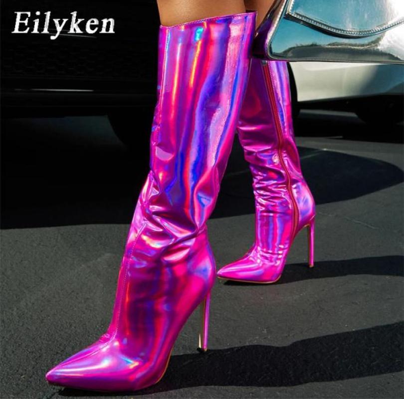 

Boots Eilyken Candy Color Mirror Patent Leather Women Knee High Heels Stilettos Nightclub Pointed Toe Shoes Botas Mujer L2209161768331, Blue