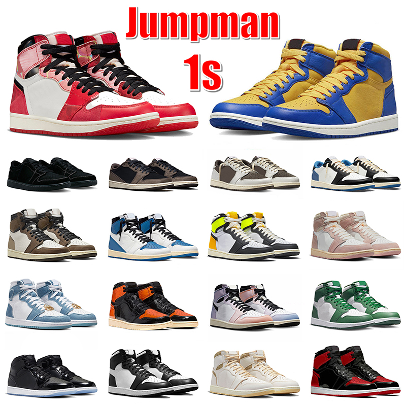 

1s With Box Mens Women Basketball Shoes Jumpman 1 OG Spider-Verse Next Chapter Reverse Laney Black Phantom Mocha Washed Pink Panda Trainers Sneakers Outdoor Size 36-47, 14
