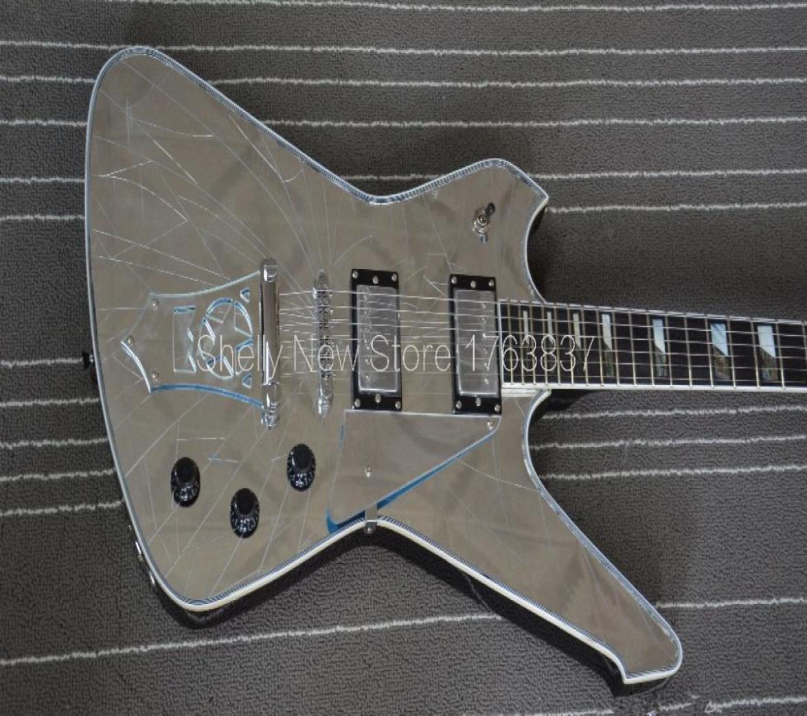 

Custom Crack Mirror Top Iceman Paul Stanley Signature Electric Guitar Star Shape Tailpiece Abalone White Pearl Block Fingerboard9577970